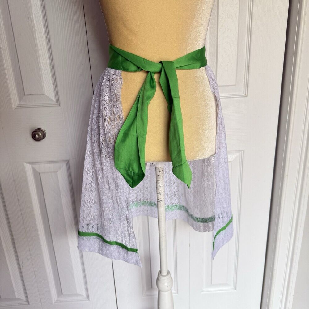 VINTAGE APRON LACE WHITE END GREEN COLOR - Picture 12 of 12